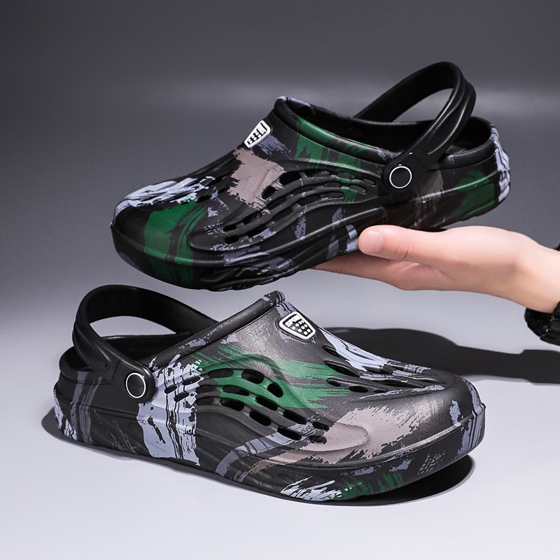 Men'S Shoes With Velcro - صنادل رجالية صيفية بنقشة التمويه والجرافيتي،