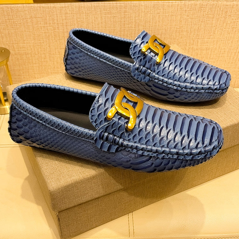 Men'S Shoes Navy Blue - أحذية لوفر رجالية بطبعة جلد الثعبان